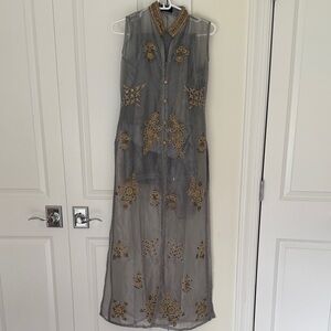 Elegant Gray and Gold Embroidered Anarkali